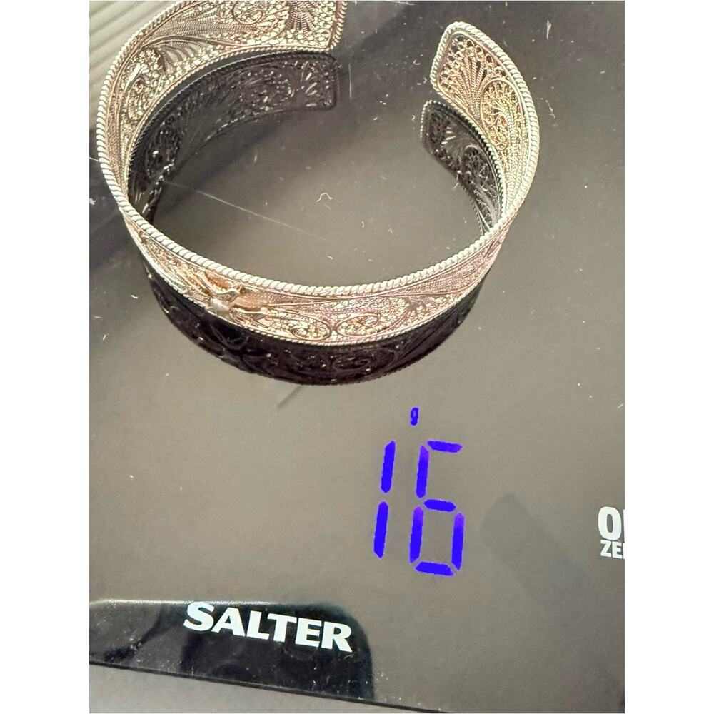 925 Sterling Silver Cuff Maltese cross filigree cuff bracelet - Picture 8 of 13
